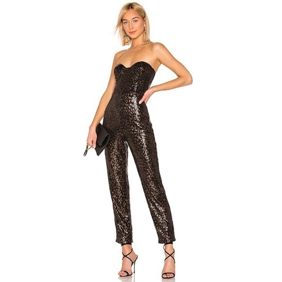 House of Harlow 1960 X Revolve Teri Leopard Sequin Strapless Jumpsuit XL - Picture 6 of 16